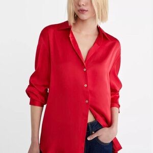 Zara Cherry Red Button-Down Shirt